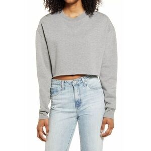 Nordstrom Socialite New Size L Grey Cropped Crewneck Fleece Sweatshirt Brushed